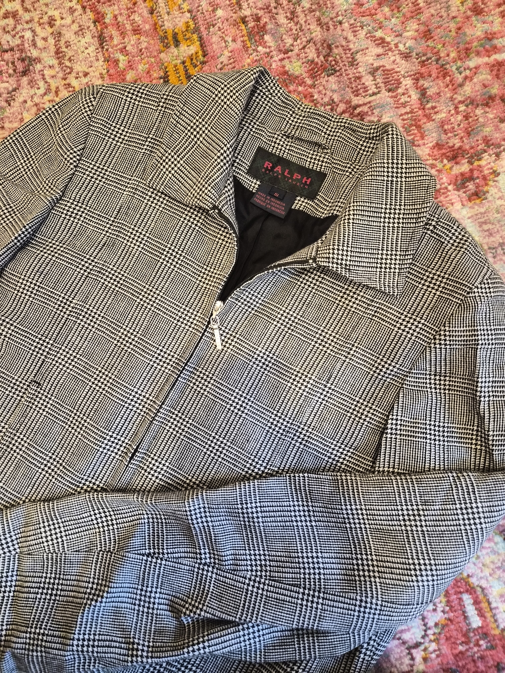 Ralph Lauren Black & White Glen Plaid Zip-Front Blazer